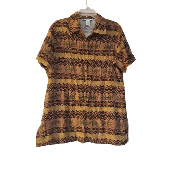 Anna and Frank Women Shirt Leopard Print Button Up Collared 100% Silk Blouse Top - Picture 1 of 10